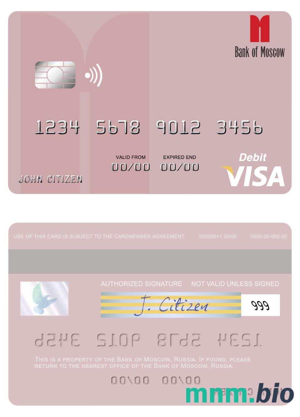 Russia Bank of Moscow visa debet karta przykład w formacie PSD